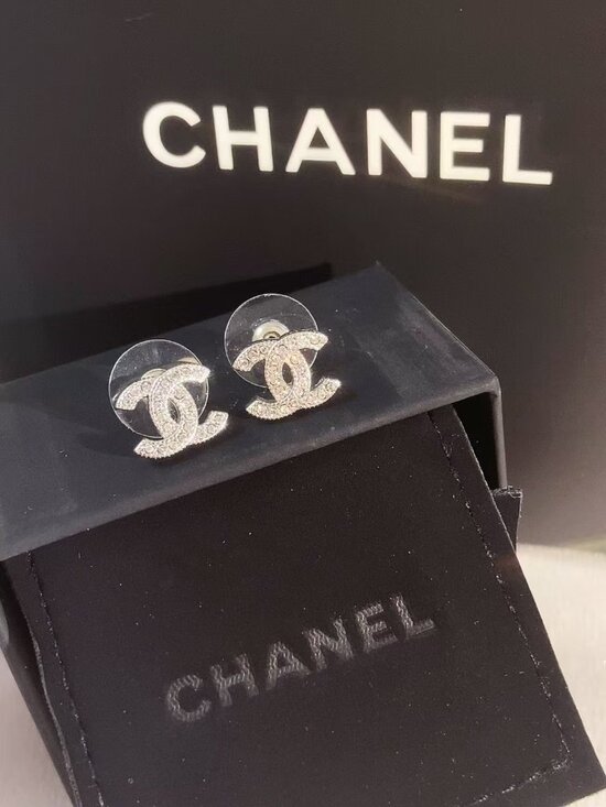 CHANEL Jewelry - Chanel Classic CC Silver Rhinestone Stud Earrings